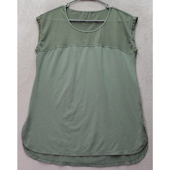 Nicole Miller‎ Active T Shirt Womens Medium Green Mesh High Low Slit Round Neck - Picture 1 of 7